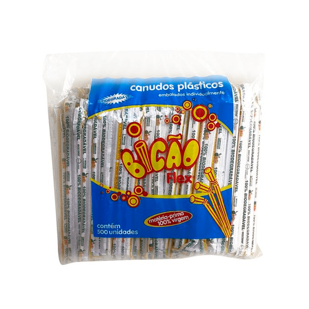 Imagem do produto Canudo Biodegradável 190x6mm Flex 6 X 500 Bicao - Vermelho e Branco