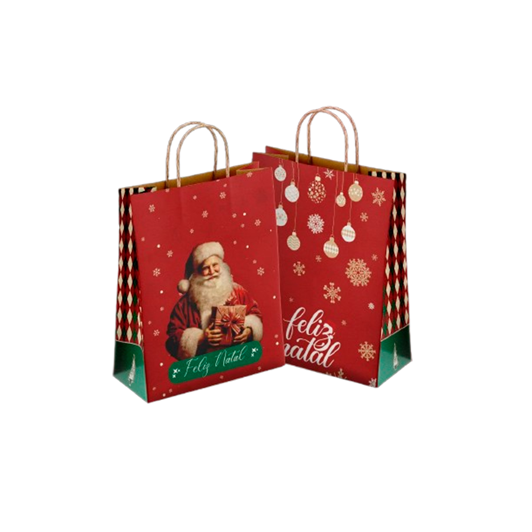 Imagem do produto Sacola Kraft Pluma Feliz Natal C/10 Un - Vermelha