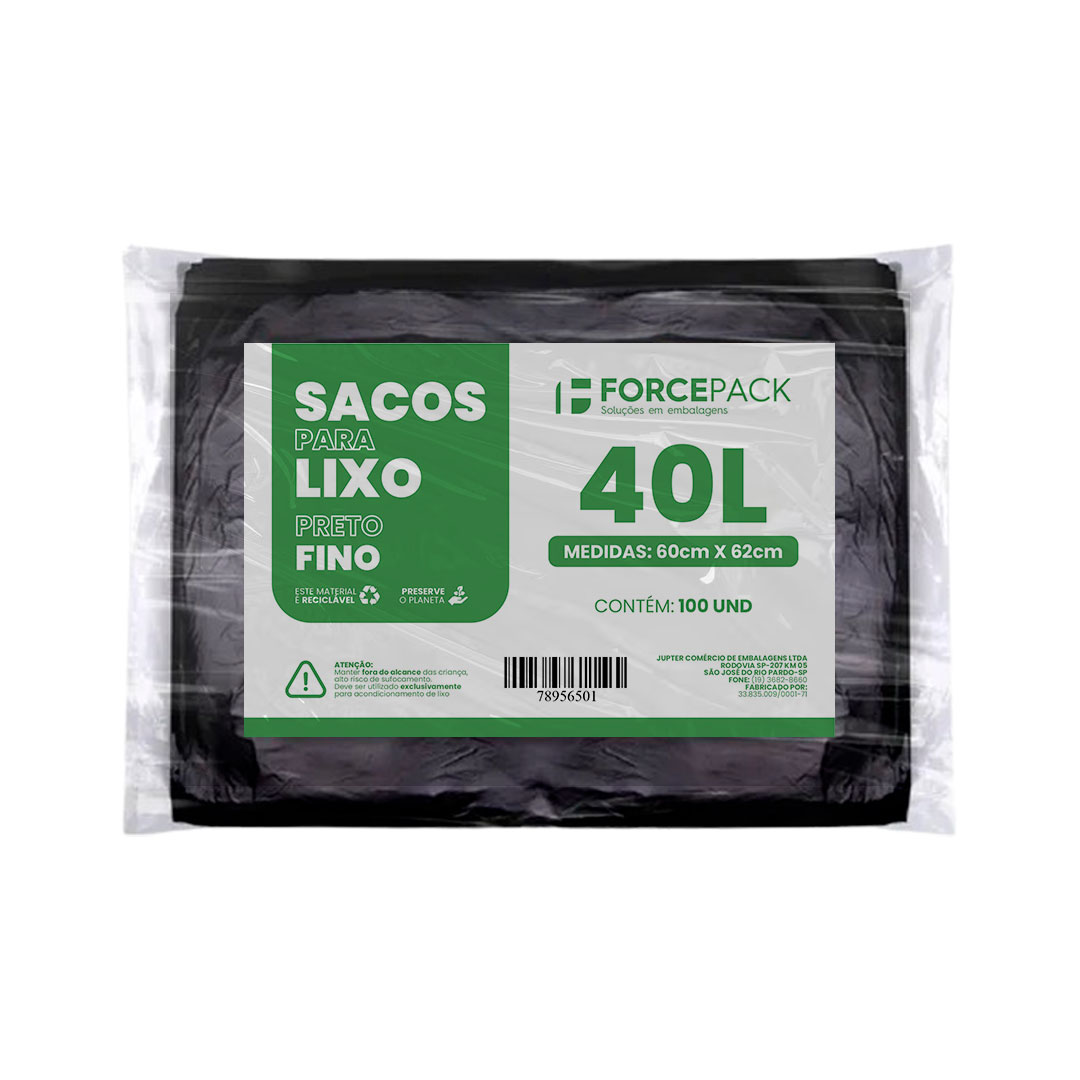 Imagem do produto Saco Lixo Preto Fino 40l Com 100 Forcepack