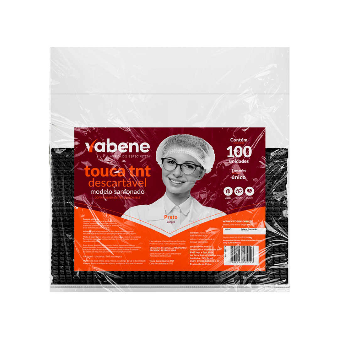 Imagem do produto Touca Sanfonada Descartável com 100 Unidades Vabene - Preto