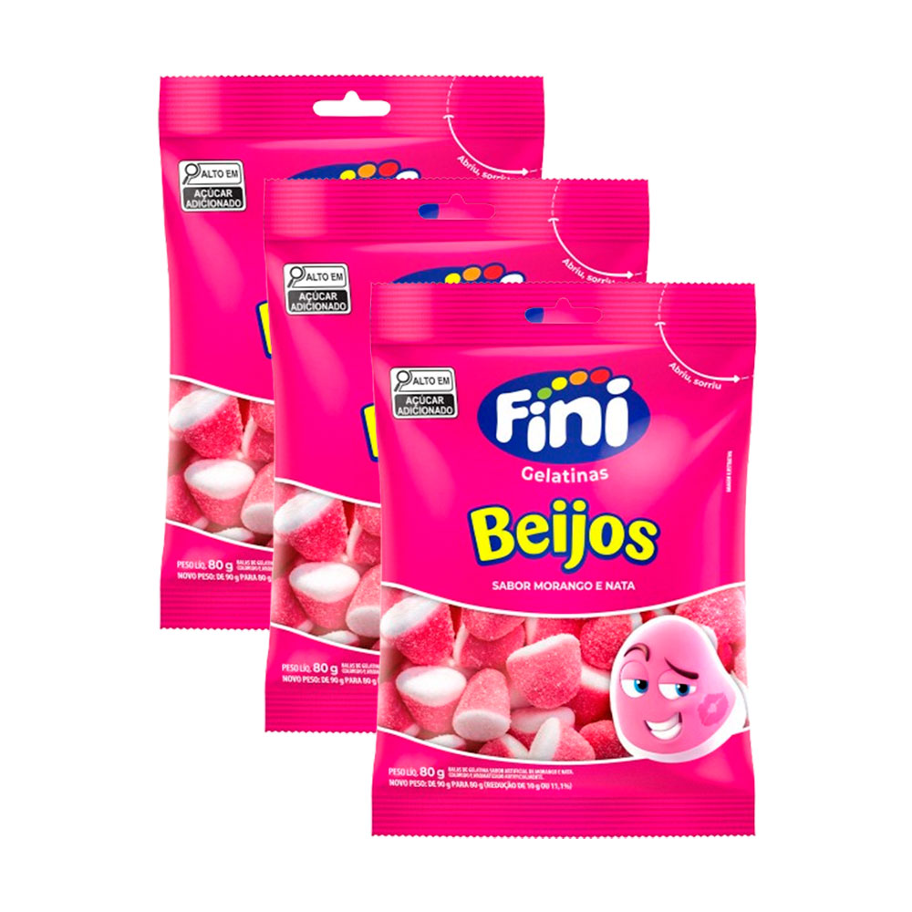Imagem do produto Bala De Gelatina Fini 80g - Beijos Morango