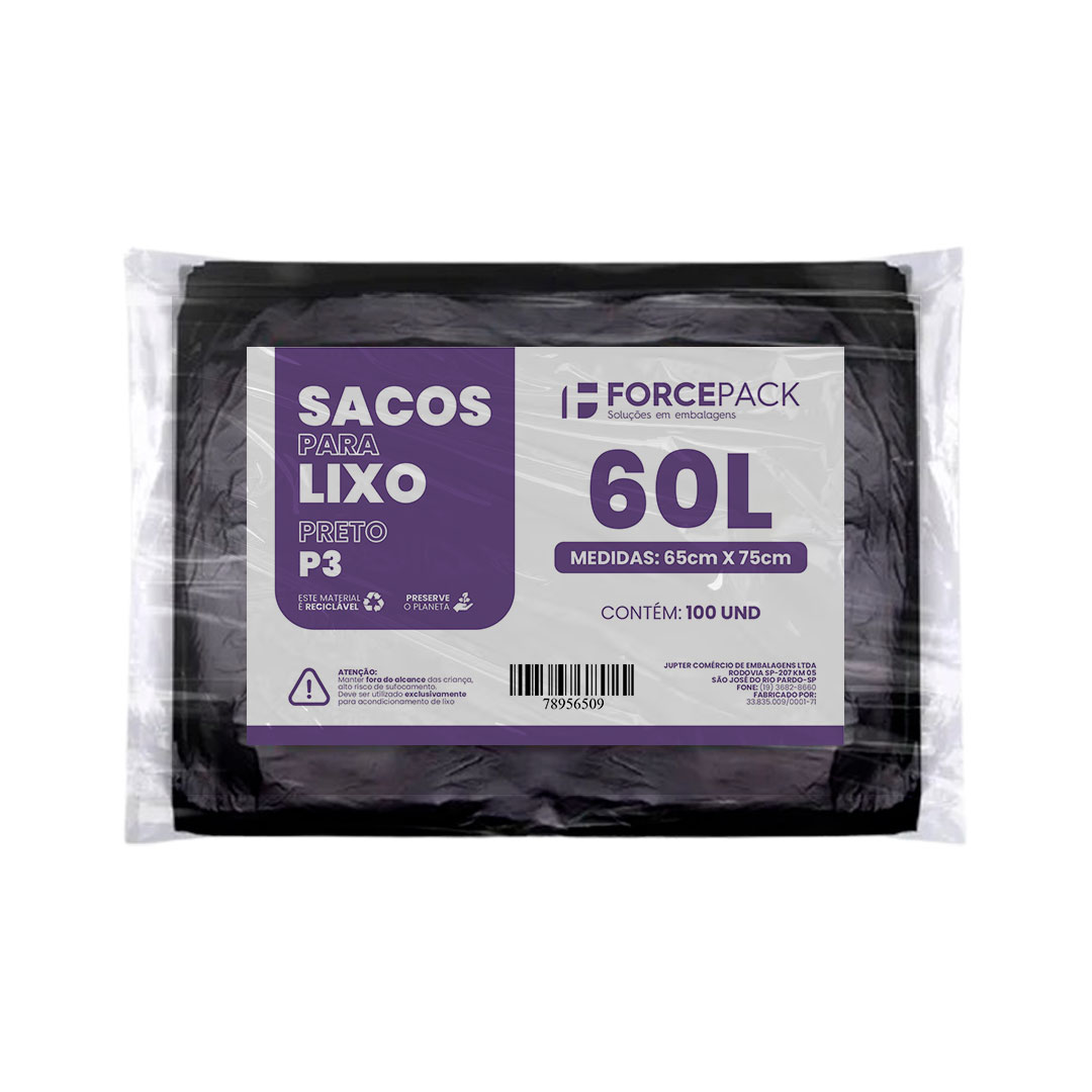 Imagem do produto Saco Lixo Preto 60 L Com 100 P3 Forcepack