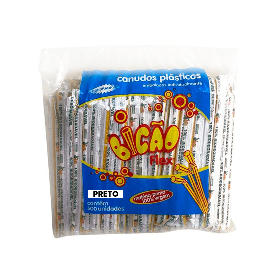 Imagem do produto Canudo Biodegradável 190x6mm Flex 6 X 500 Bicao - Preto
