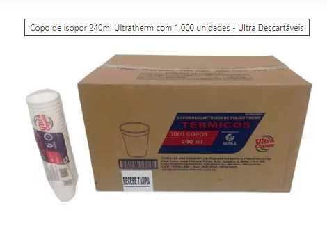 Imagem do produto Copo Isopor 240ml Pct/25 Cx/40 Ultra