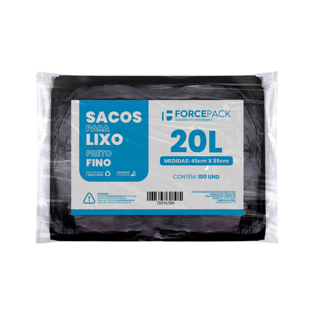 Imagem do produto Saco Lixo Preto Fino 20l Com 100 Forcepack